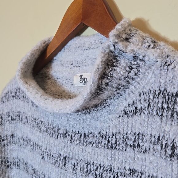 L'Agence Wool Blend Sweater Womens Medium Oversized Turtleneck Striped Gray - Picture 6 of 11